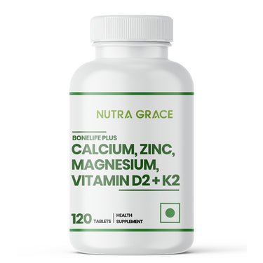 Nutra Grace Calcium Magnesium Zinc Vitamin D2 K2 Tablets | 120 tablets