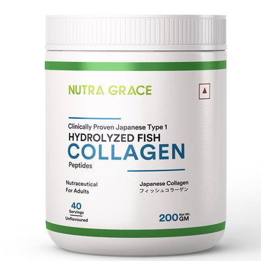 Nutra Grace Hydrolyzed Japanese Marine Fish Collagen Peptides Powder, Clinically Proven Ingredient, 200g (Unflavoured)