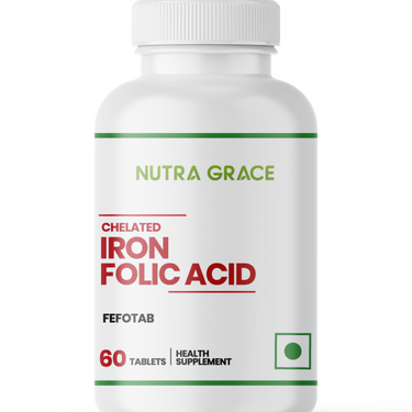 Nutra Grace Iron Folic Acid Zinc Supplements for Men and Women | 60 Tablets