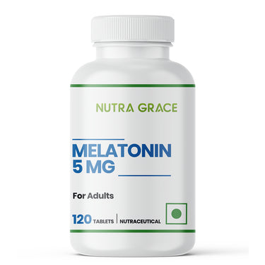 Nutra Grace Melatonin 5mg Supplement for Men & Women | Sleep and Relaxation | 120 Vegetarian Tablets